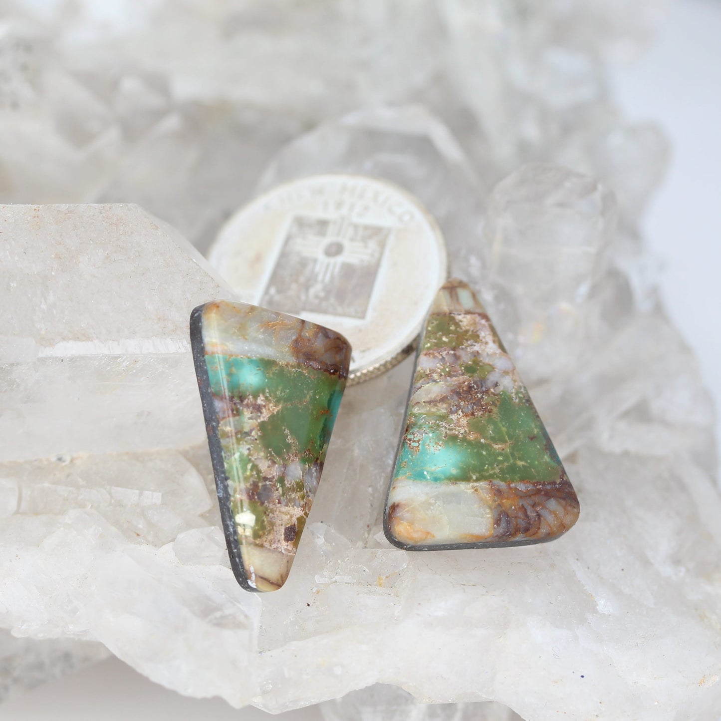 Rare Royston Turquoise Cabochon Earring Components 1 PAIR #14