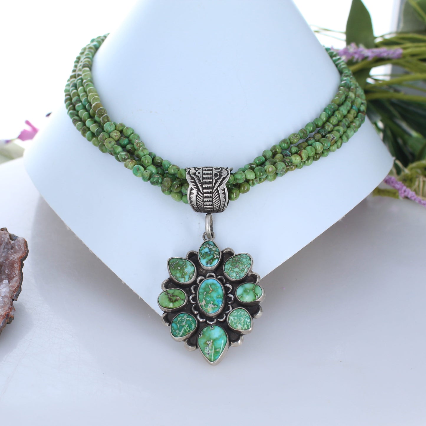 Gorgeous Sonoran Gold Turquoise Flower Pendant Sterling Southwestern Elegance #2 -NewWorldGems