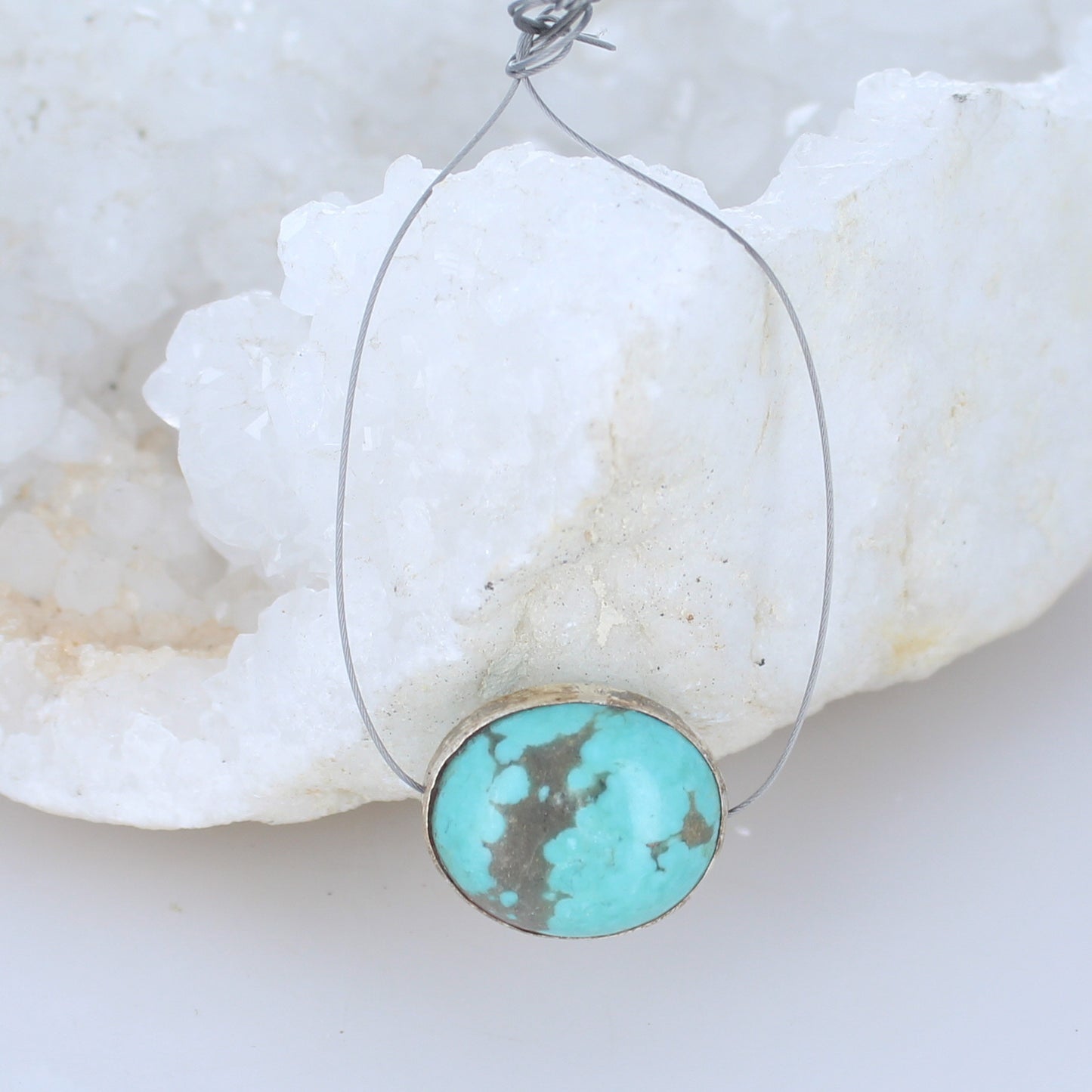 Sterling Rimmed Campitos Mexican Turquoise Centerpiece Bead 18x24mm -NewWorldGems