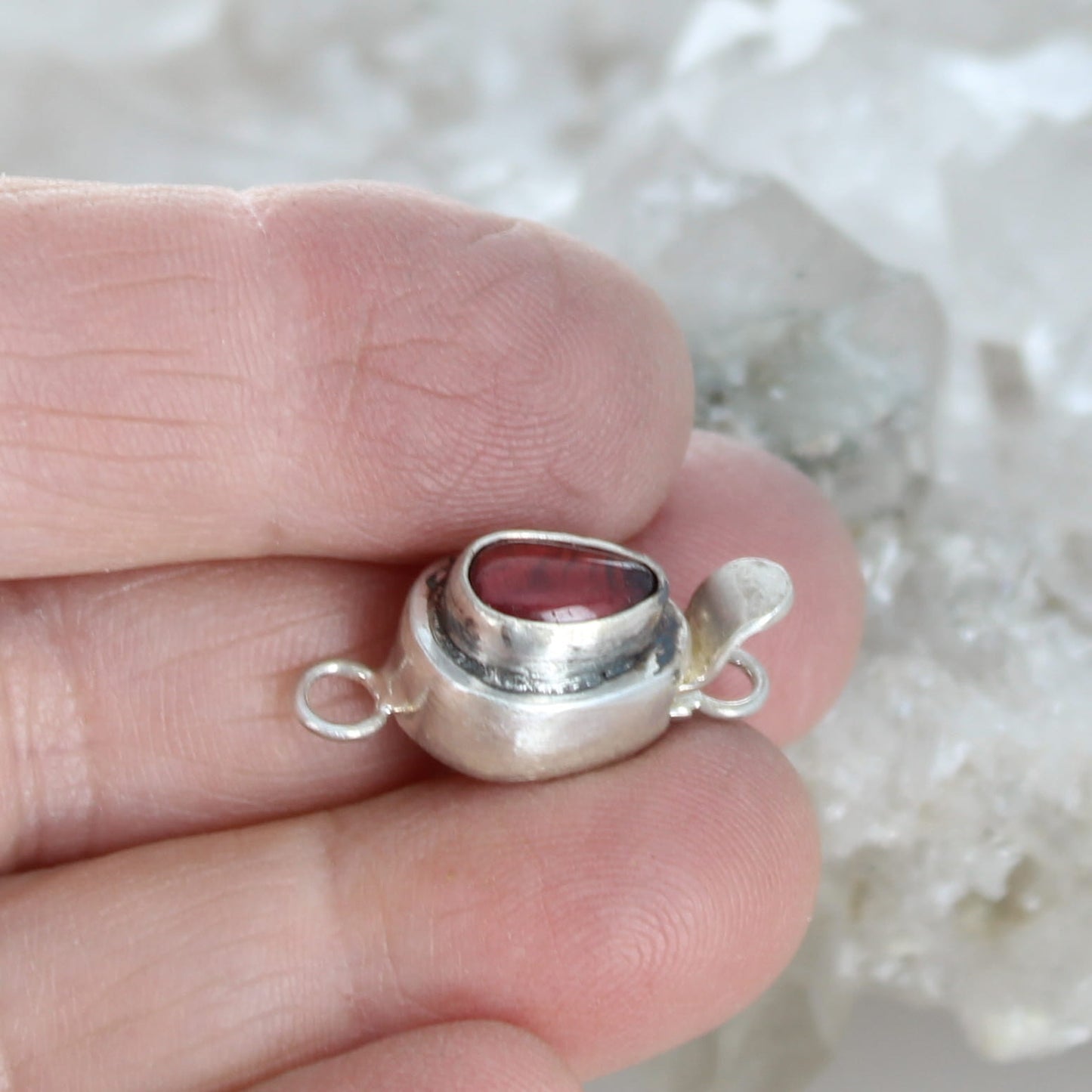 Beautiful Garnet Clasp Sterling Teardrop Shaped 9x5mm