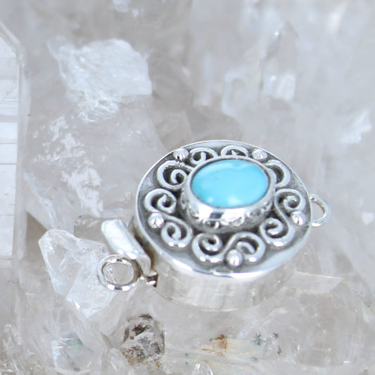 AAA Sleeping Beauty Turquoise Clasp Sterling Spiral Design Oval 6x8mm #2