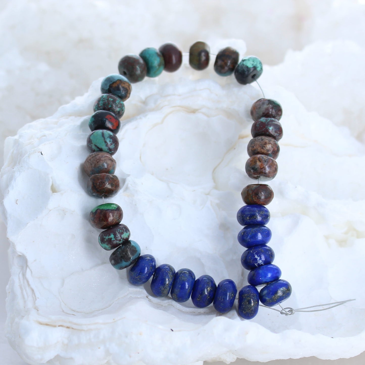Sonoran Sunrise Cuprite and Lapis Beads 8mm Rondelles 6.75" -NewWorldGems