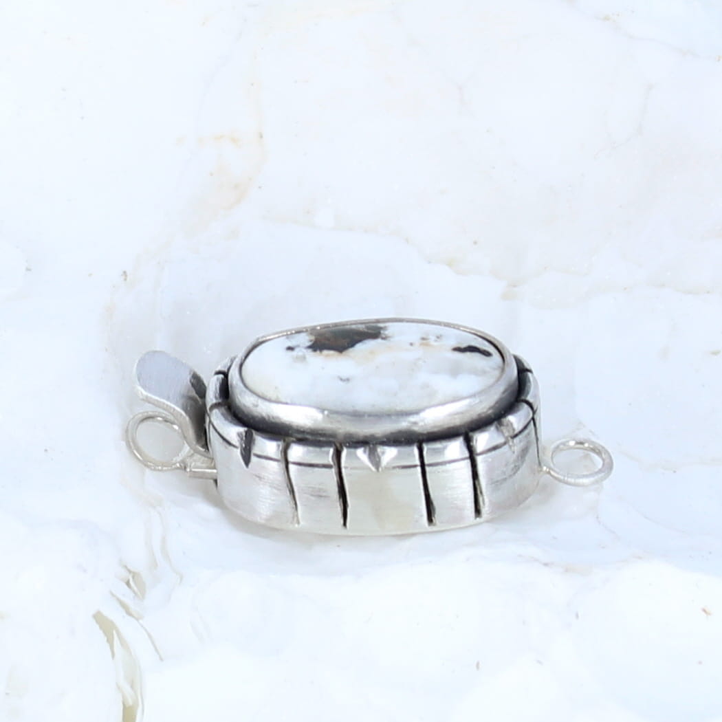 White Buffalo Clasp Sterling 18x8mm Southwest Elongated Shape -NewWorldGems