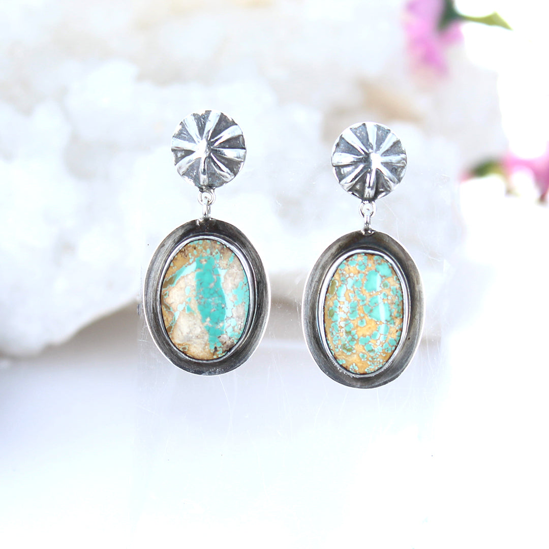 Carico Lake Turquoise Earrings Pseudomorph Clam Ovals Sterling -NewWorldGems