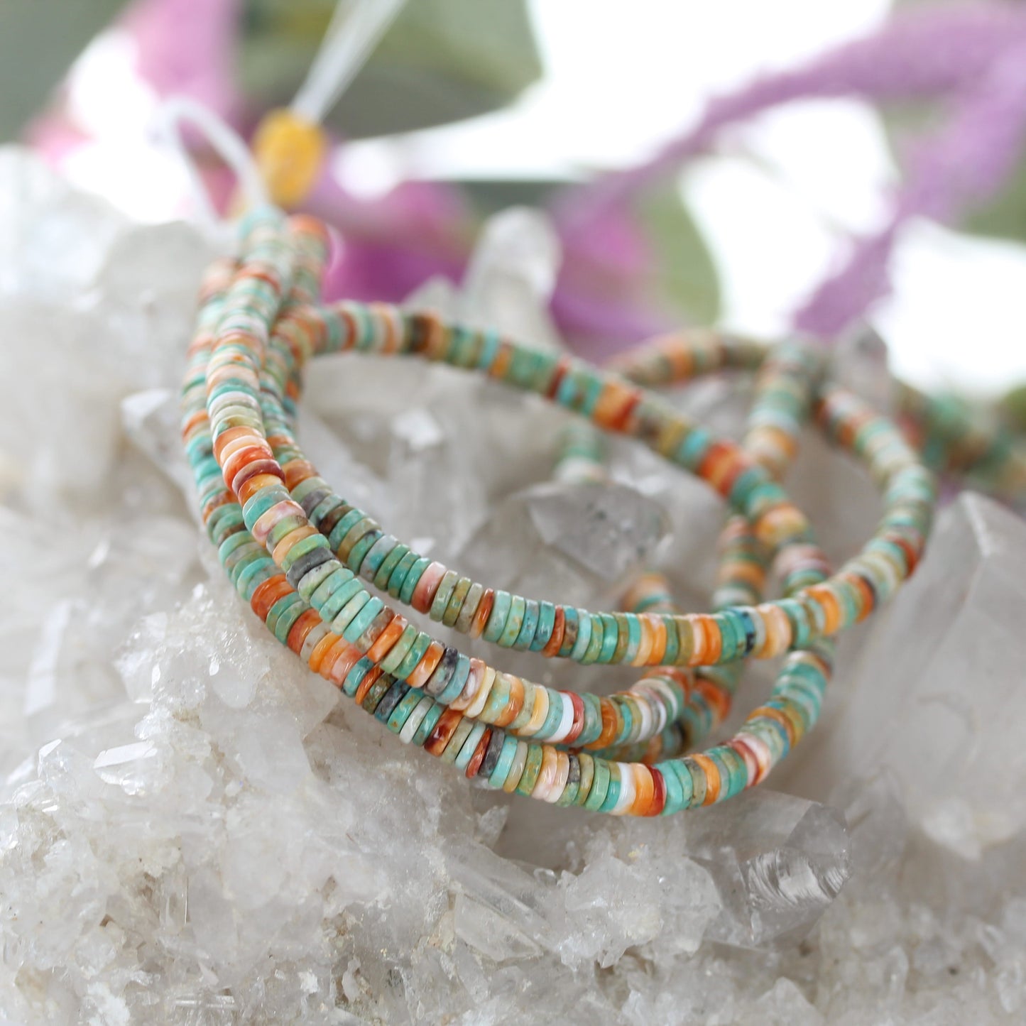 Light Orange Spiny Oyster and Aqua Turquoise Beads Mixed 4.3mm