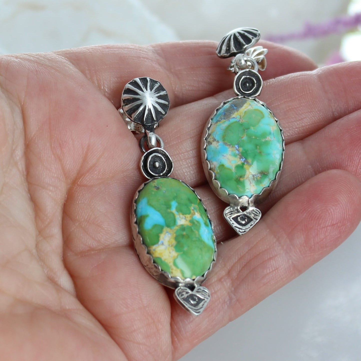 SONORAN GOLD Turquoise Earrings Sterling Large Ovals Heart Eye -NewWorldGems