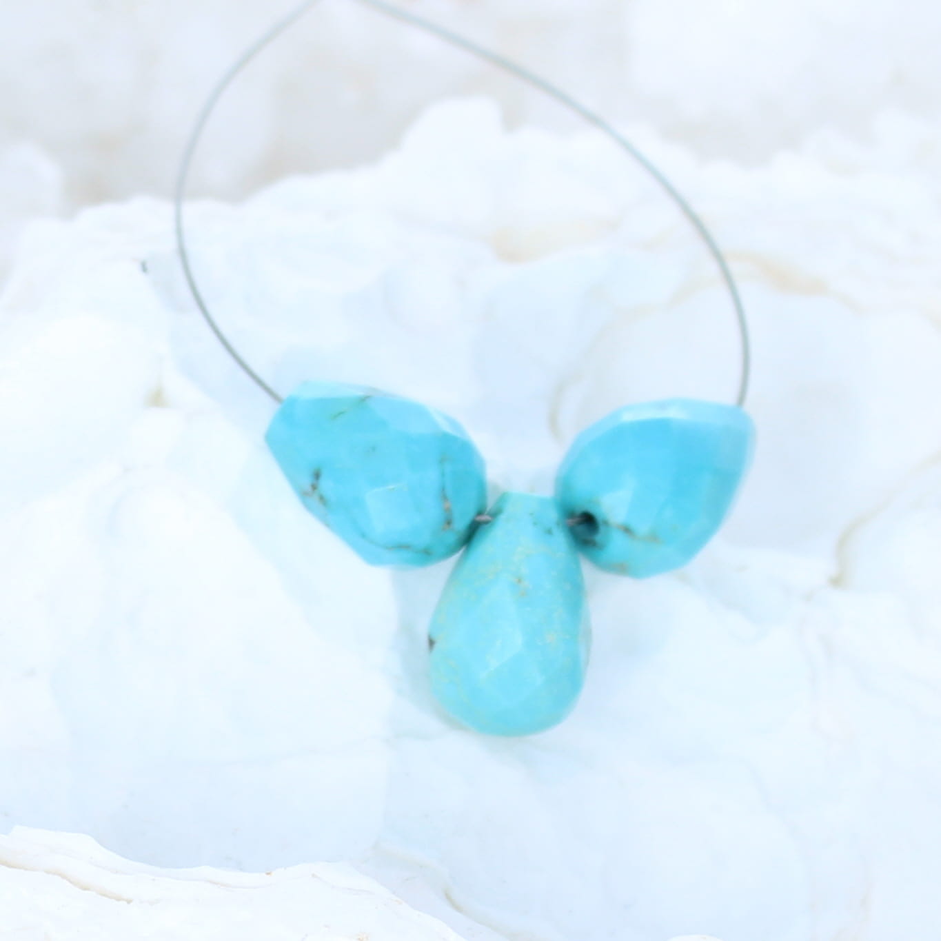 Turquoise Faceted Teardrops Components 3 Pcs -NewWorldGems