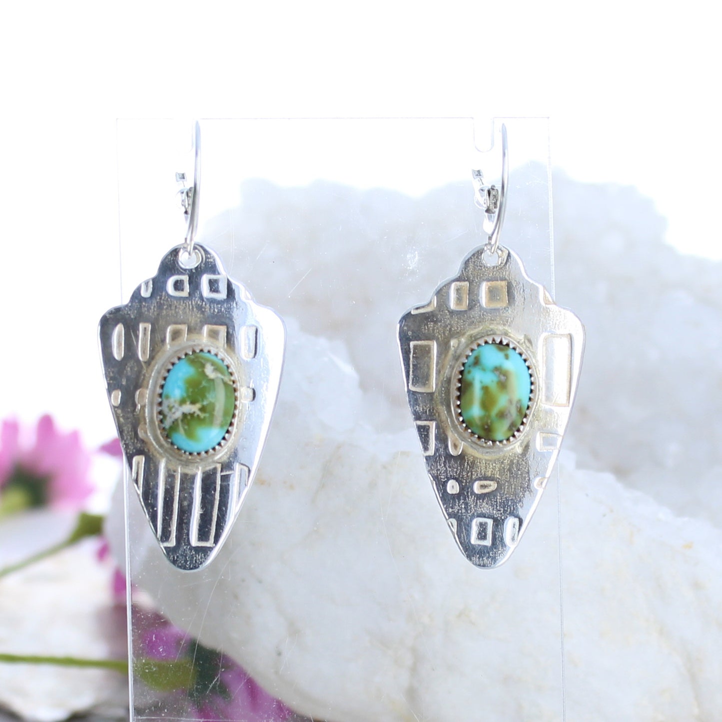 Sterling Silver Arrowhead Earrings with Sonoran Turquoise