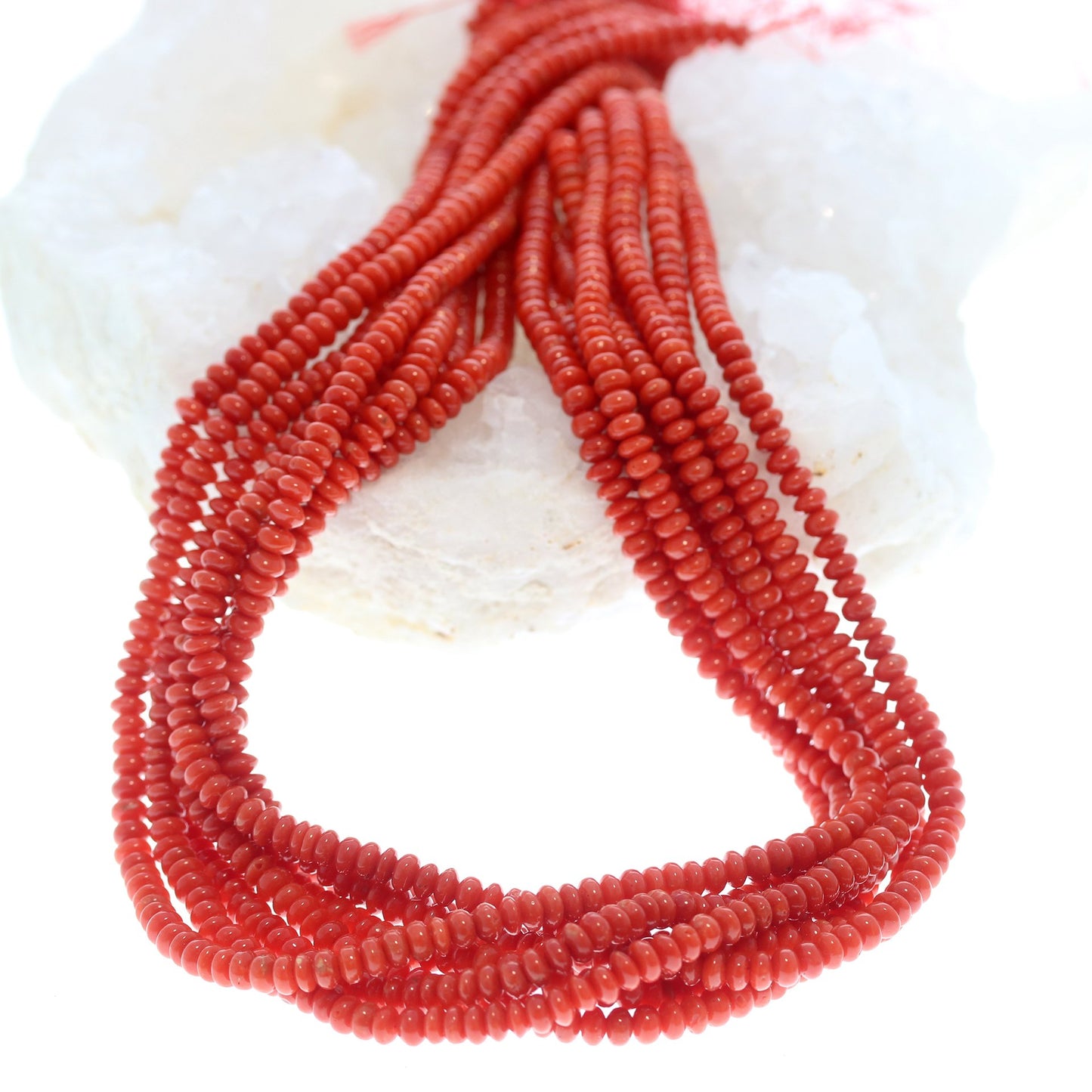 AAA Bright Tomato Red Italian Coral Beads Rondelles 4.5mm 18" -NewWorldGems