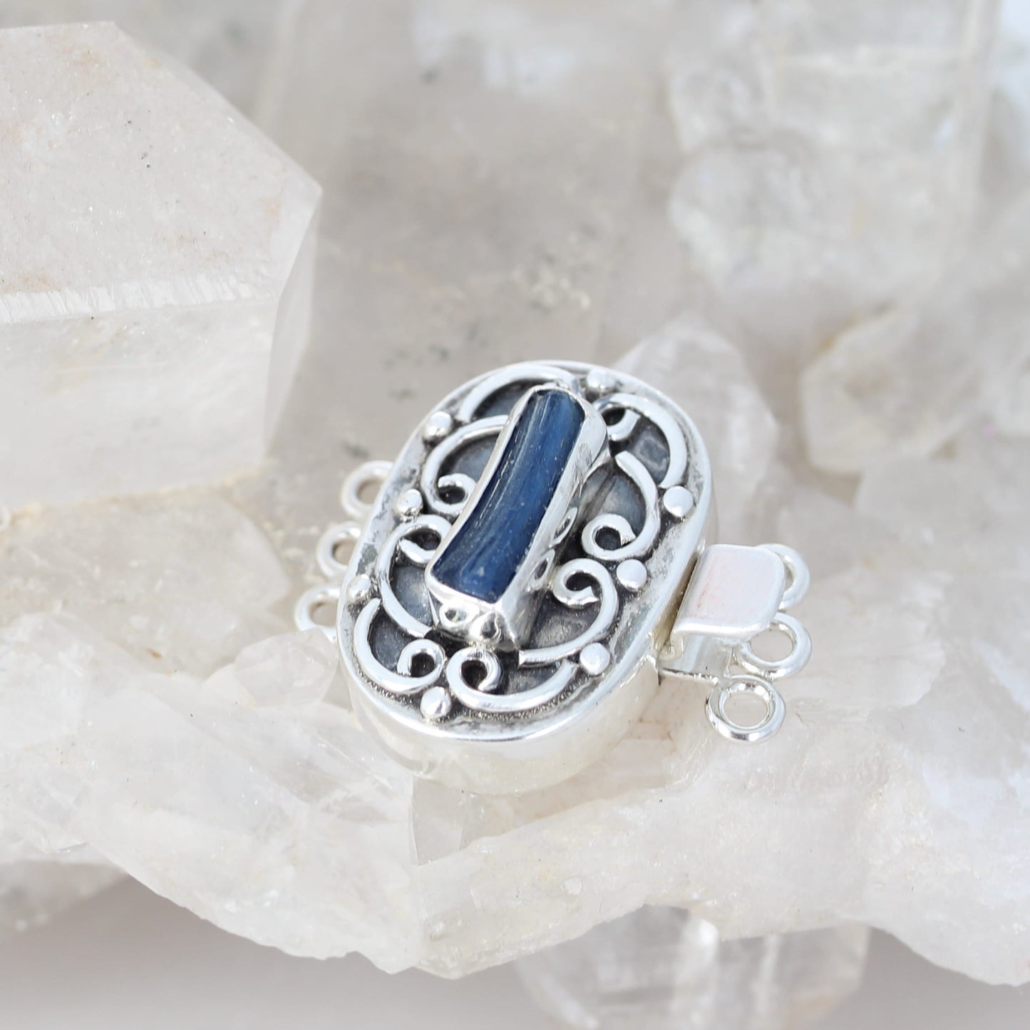 ANTIQUE ROMAN GLASS Clasp Sterling 3 Strand Blue
