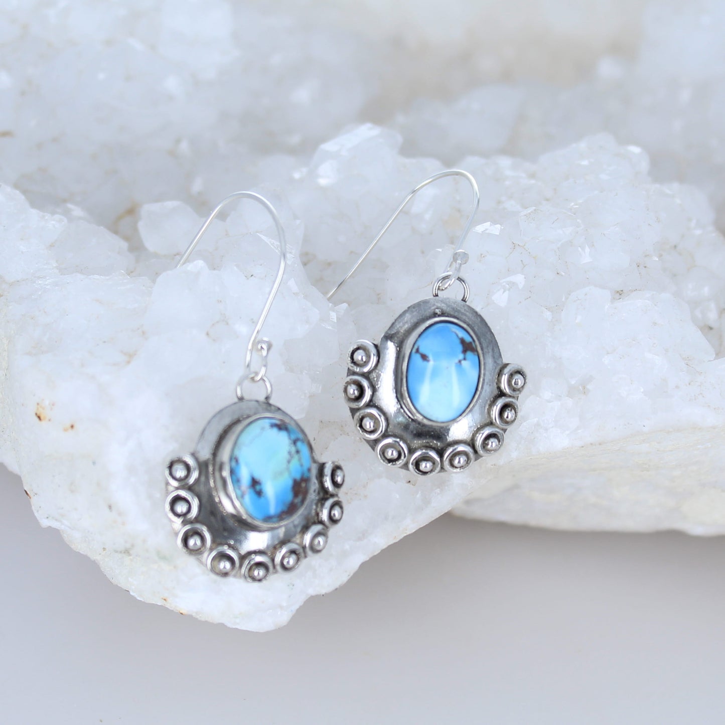 Kazakhstan Turquoise Boho Earrings Sterling Silver Drops