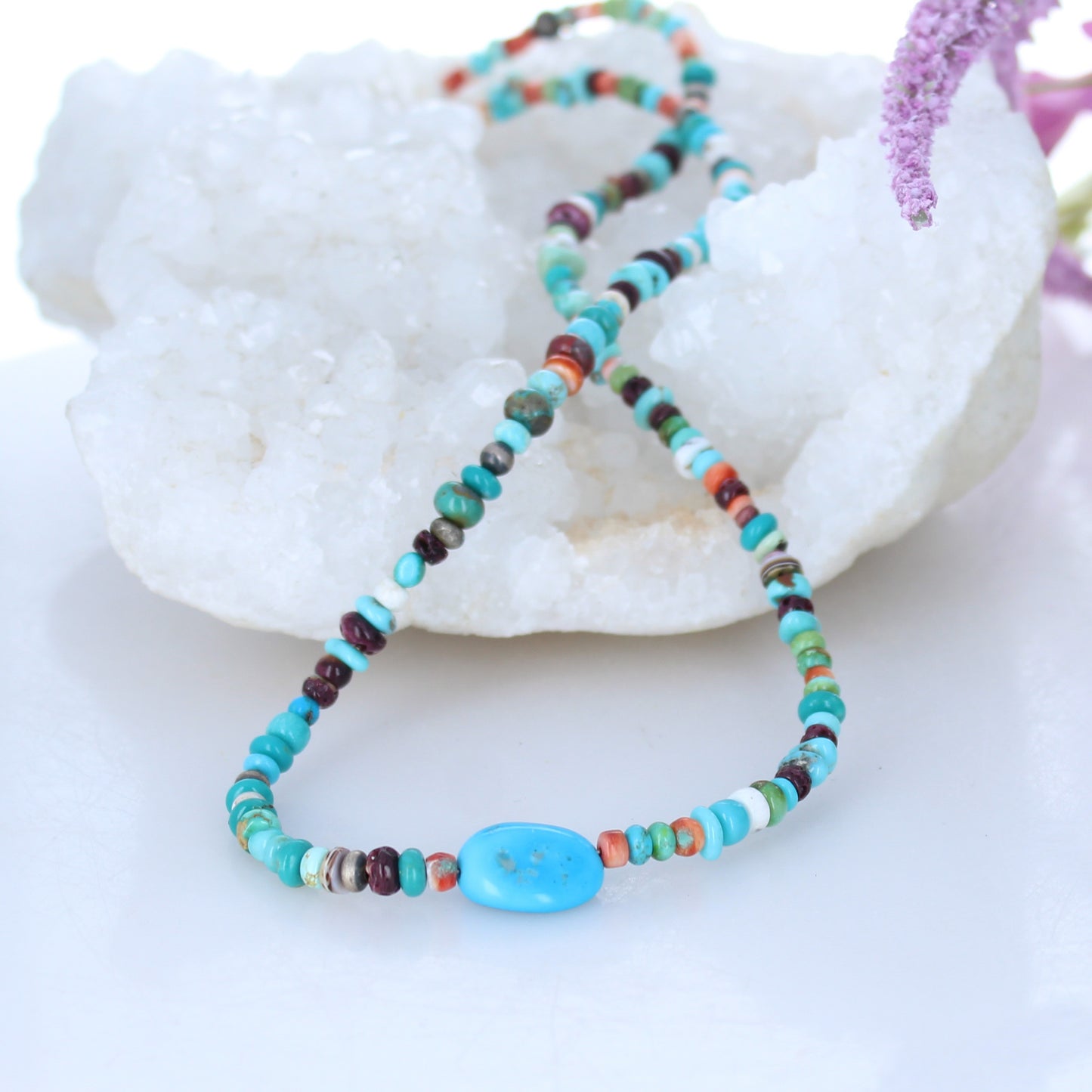 Sonoran Gold Spiny Oyster Necklace Fiesta Colors Mixed Sleeping Beauty Turquoise 20" -NewWorldGems