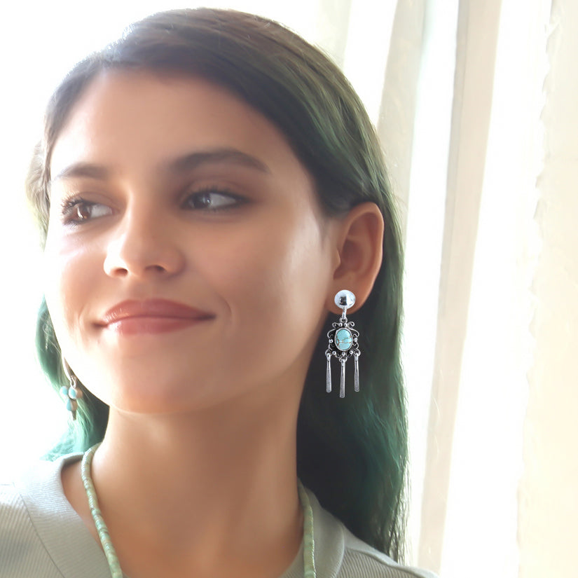 Blue Carico Lake Turquoise Earrings Scroll Design Dangle