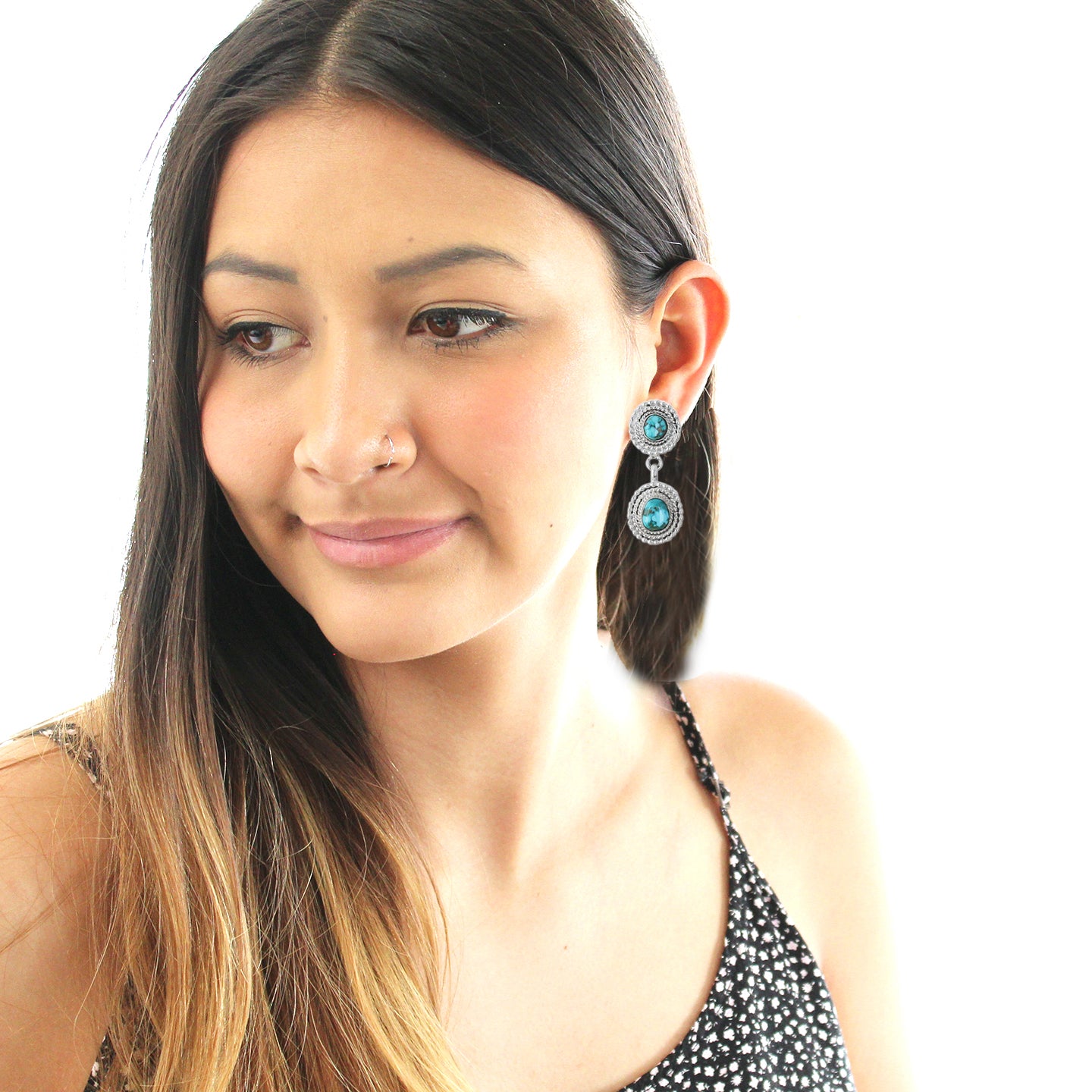 Sierra Nevada Turquoise Earrings Sterling Southwest Design 2 Stone
