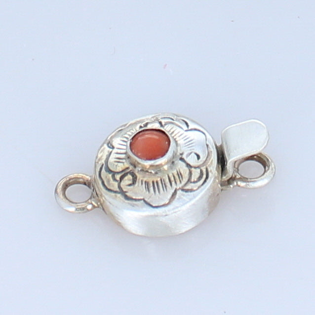 Salmon Coral Clasp Round Sterling Cloud Design -NewWorldGems