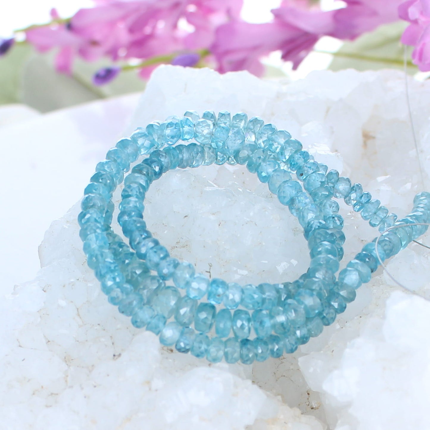 Zircon Beads AAA Faceted Graduated Rondelles Blue -NewWorldGems