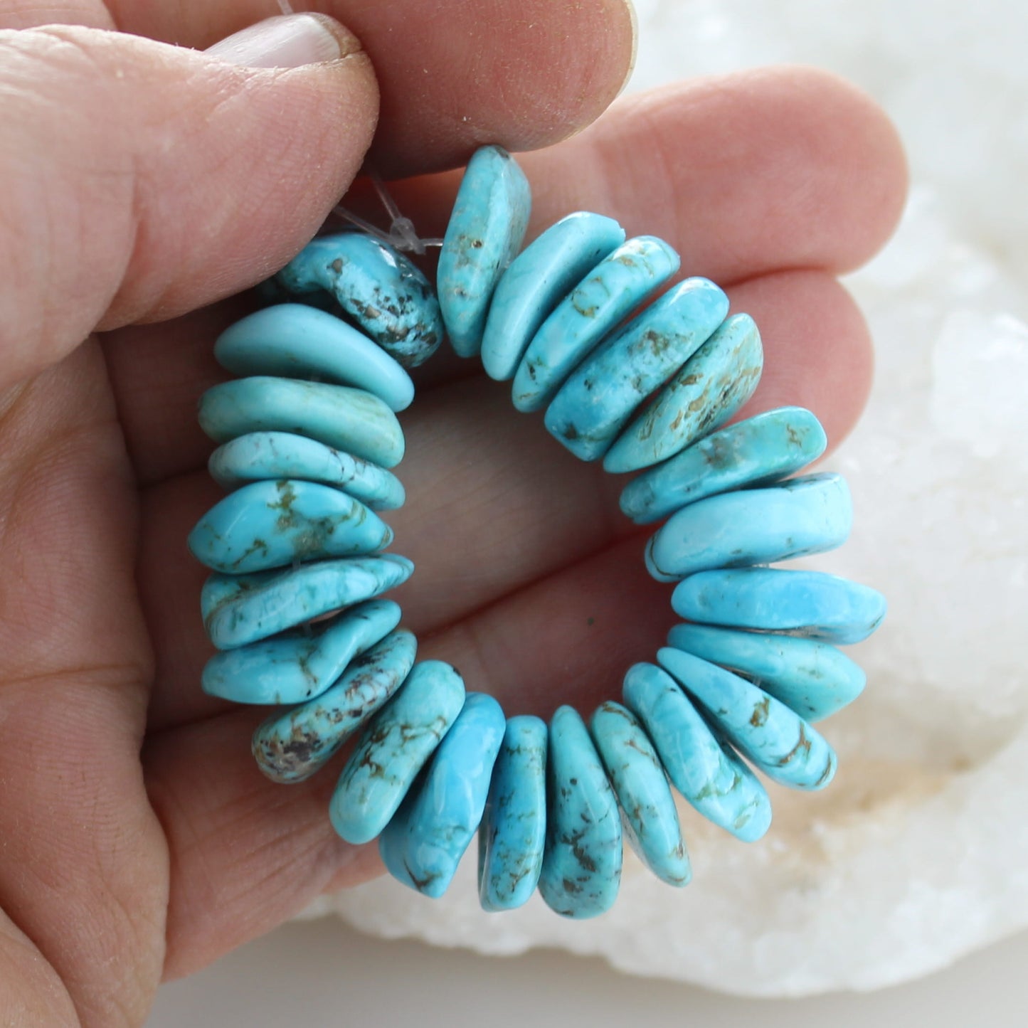Kingman Turquoise Beads 15mm Hand Cut Discs 4"