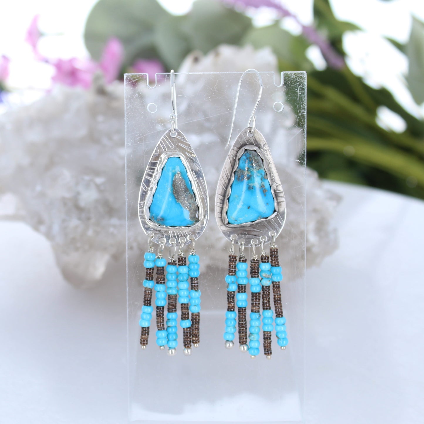 AAA Persian Turquoise Earrings Sterling with Beaded Dangles