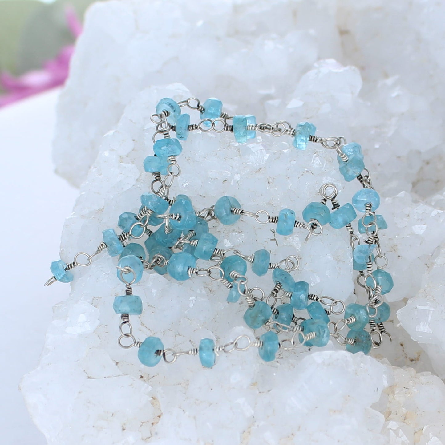 Sky Blue Faceted Apatite Rondelle Beads Chain 18" -NewWorldGems