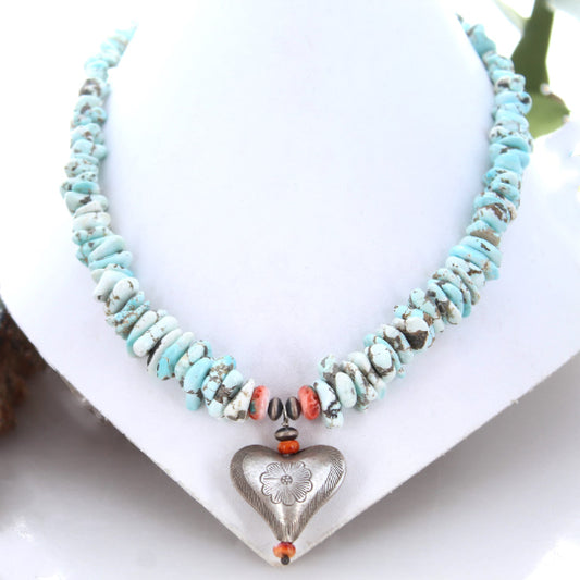 Lone Mountain Turquoise Necklace with Large Sterling Heart Centerpiece