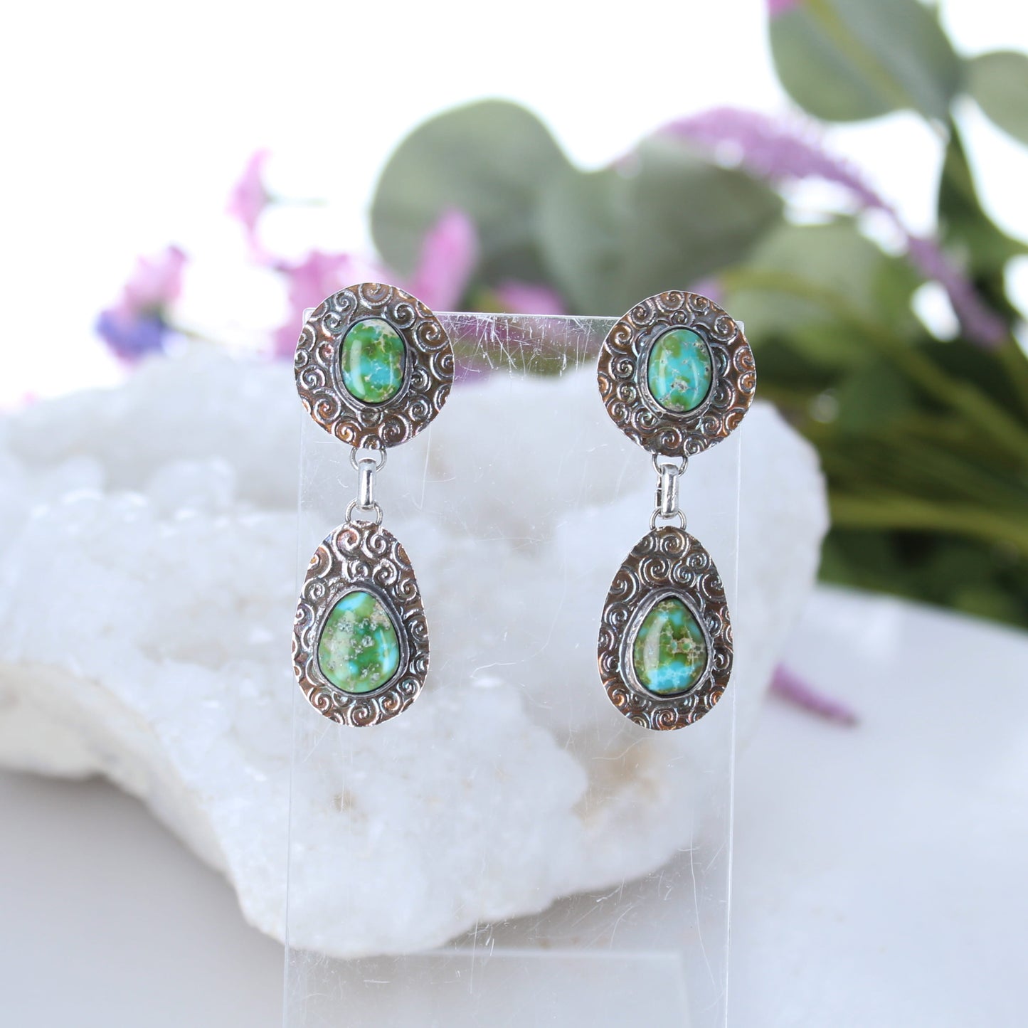 Sonoran Gold Turquoise Earrings Lime Green Blue Sterling Southwest Dangles