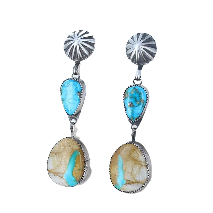 Royston Mine Earrings Elongated Ovals Southwest 2 Stone 2.5"