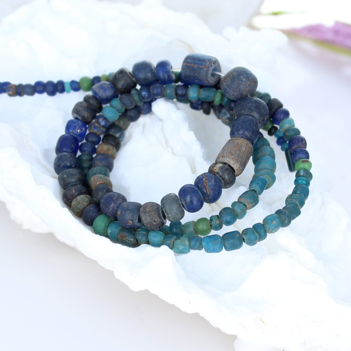 Vintage Peking Glass Beads Cerulean Blues 22" 3.5-8mm -NewWorldGems