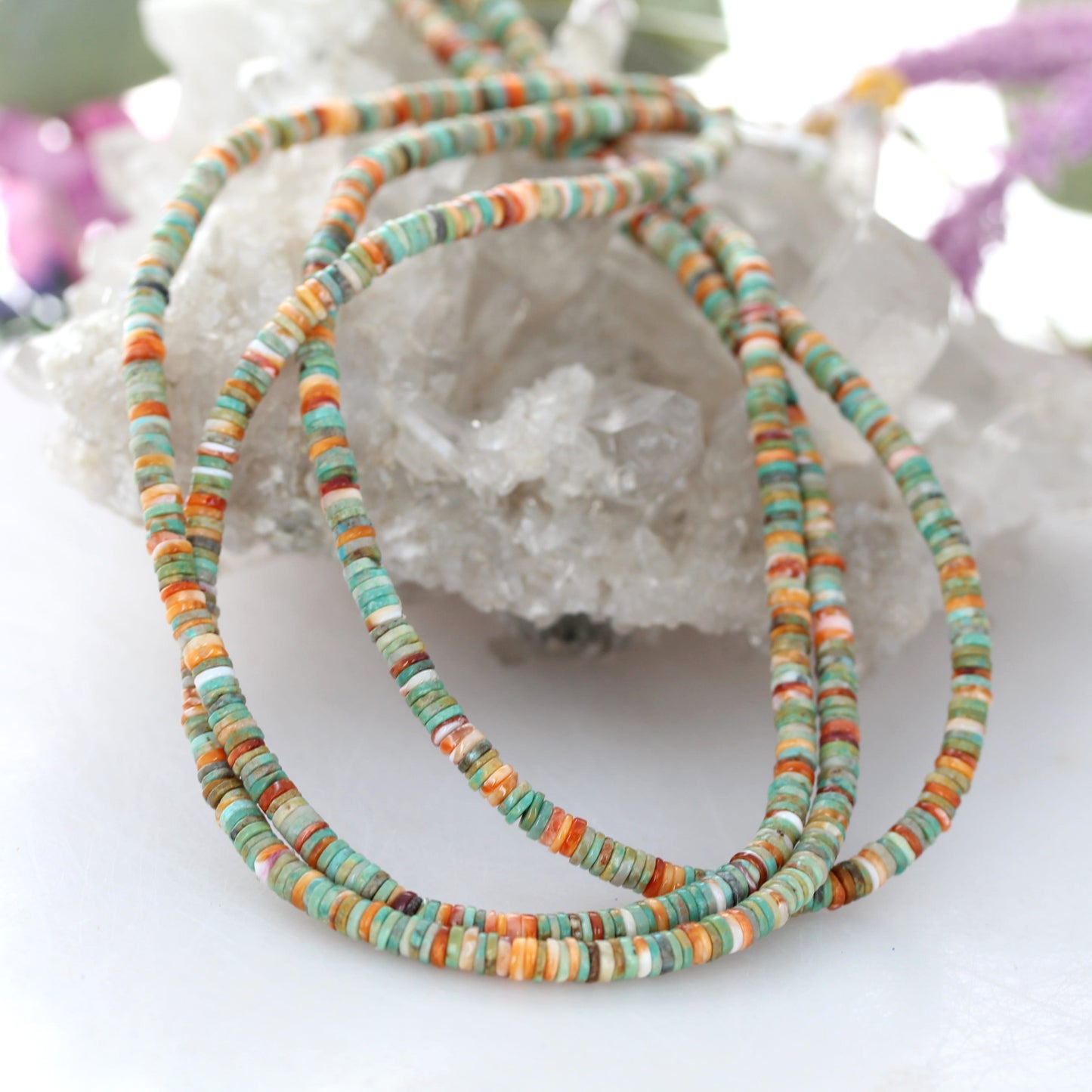 Light Orange Spiny Oyster and Aqua Turquoise Beads Mixed 4.3mm