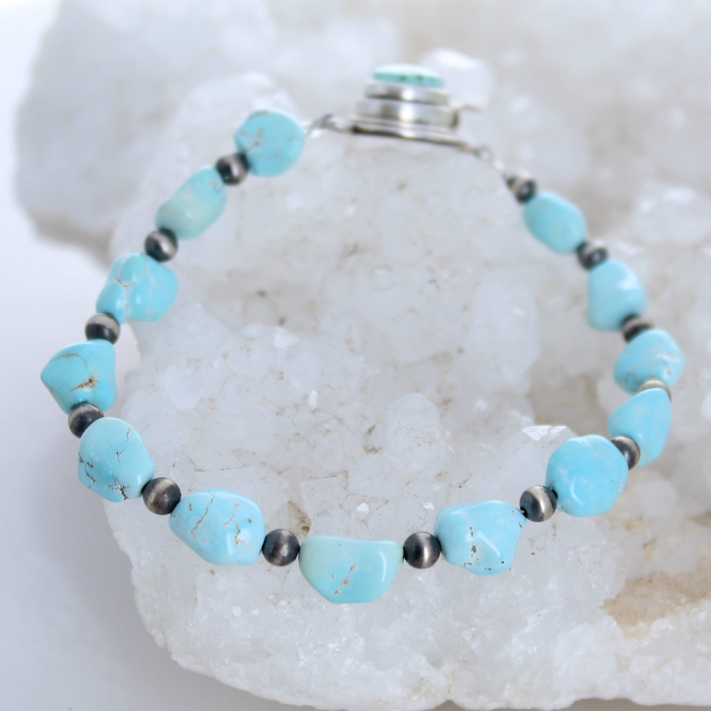 Lone Mountain Turquoise Nugget Beads Bracelet Sterling Silver
