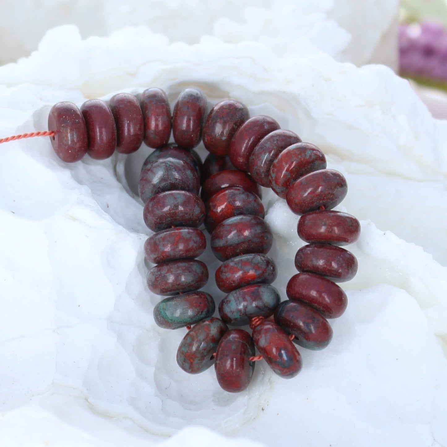 Sonoran Sunrise Cuprite Beads 8mm Rondelles Red Green 5" -NewWorldGems