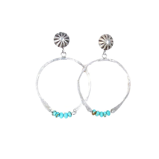 Nevada #8 Mine Turquoise Beaded Earrings Hoops