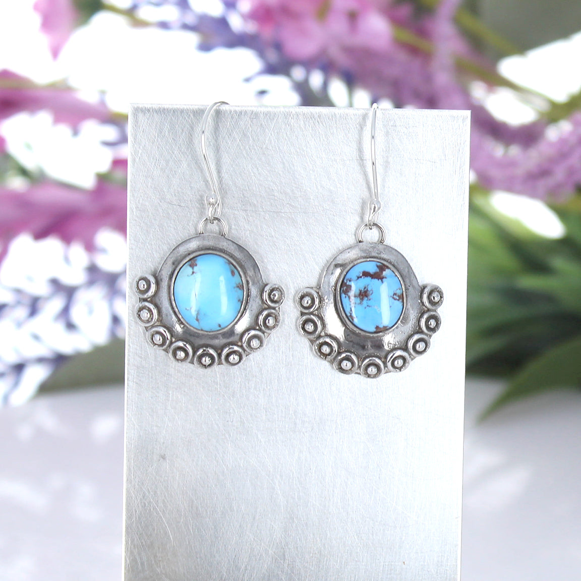 Kazakhstan Turquoise Boho Earrings Sterling Silver Drops