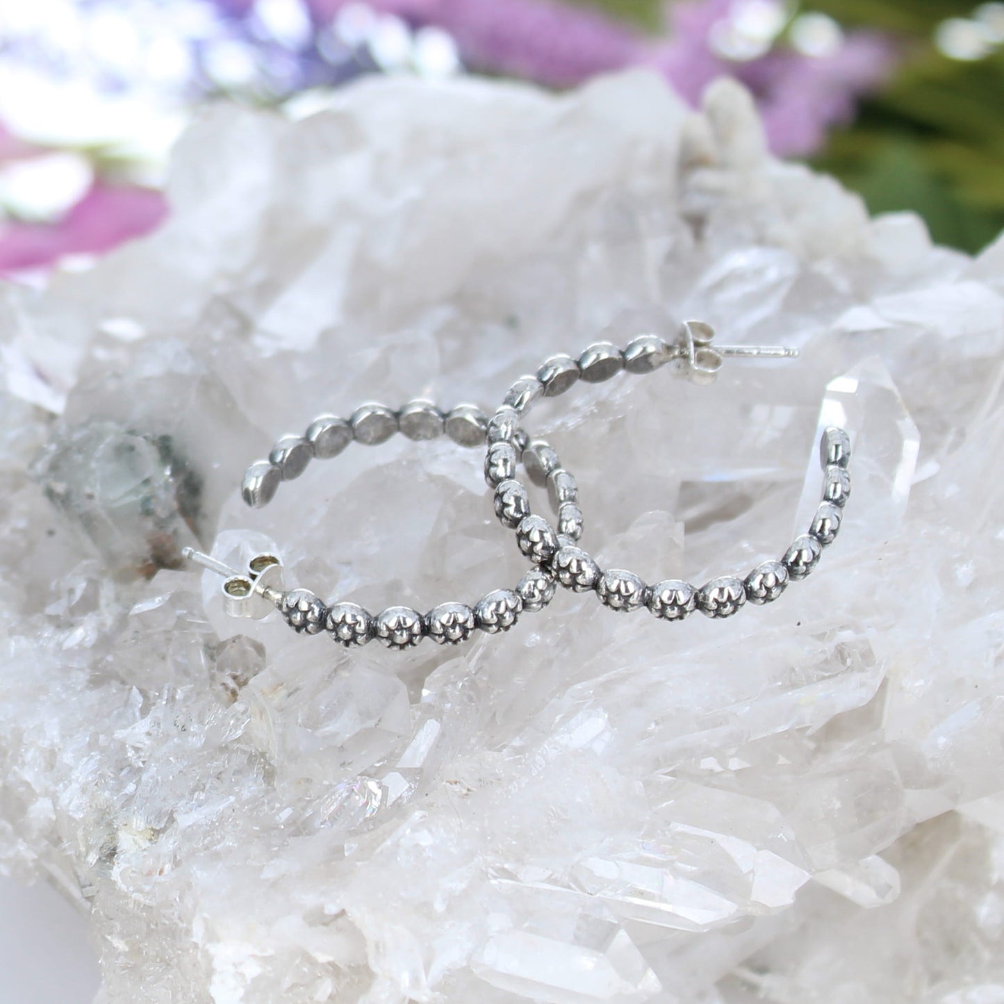 Concho Style Daisy Hoop Earrings Hoops Sterling