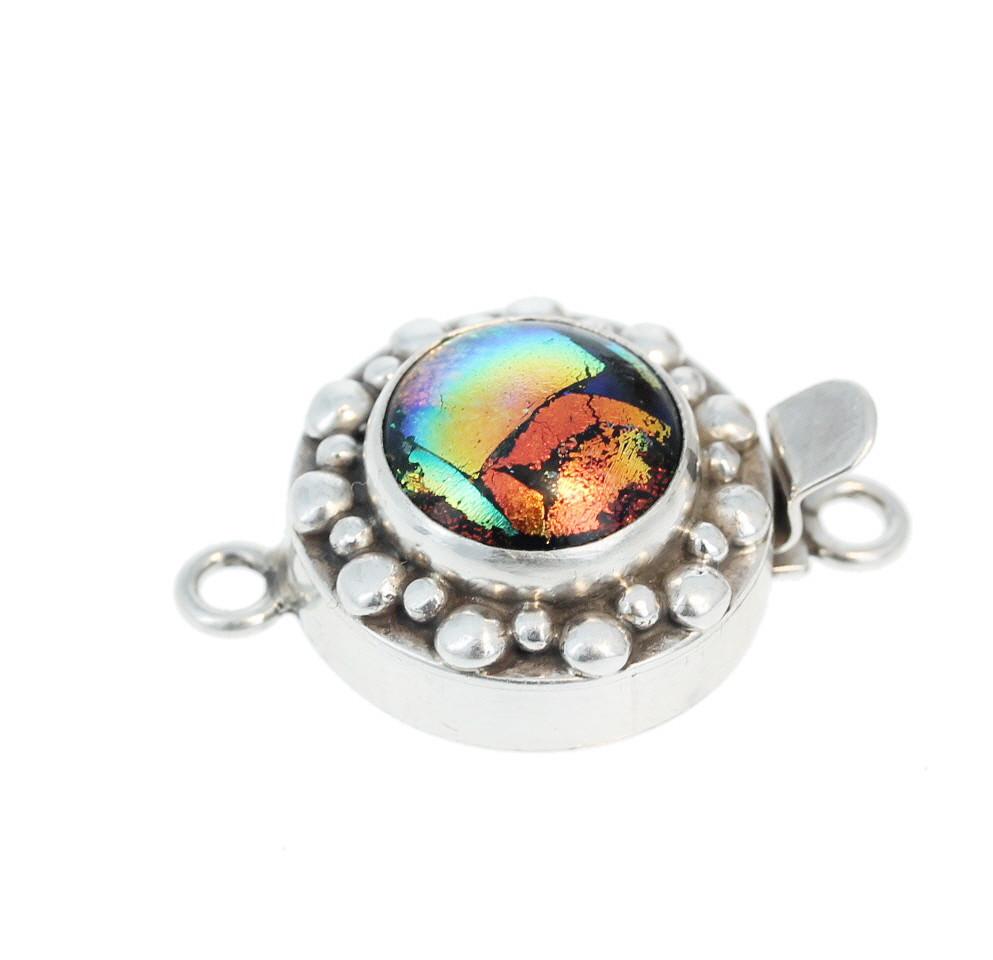 Dichrioc Glass Clasp Sterling Silver Metallic Rainbow 14mm -NewWorldGems