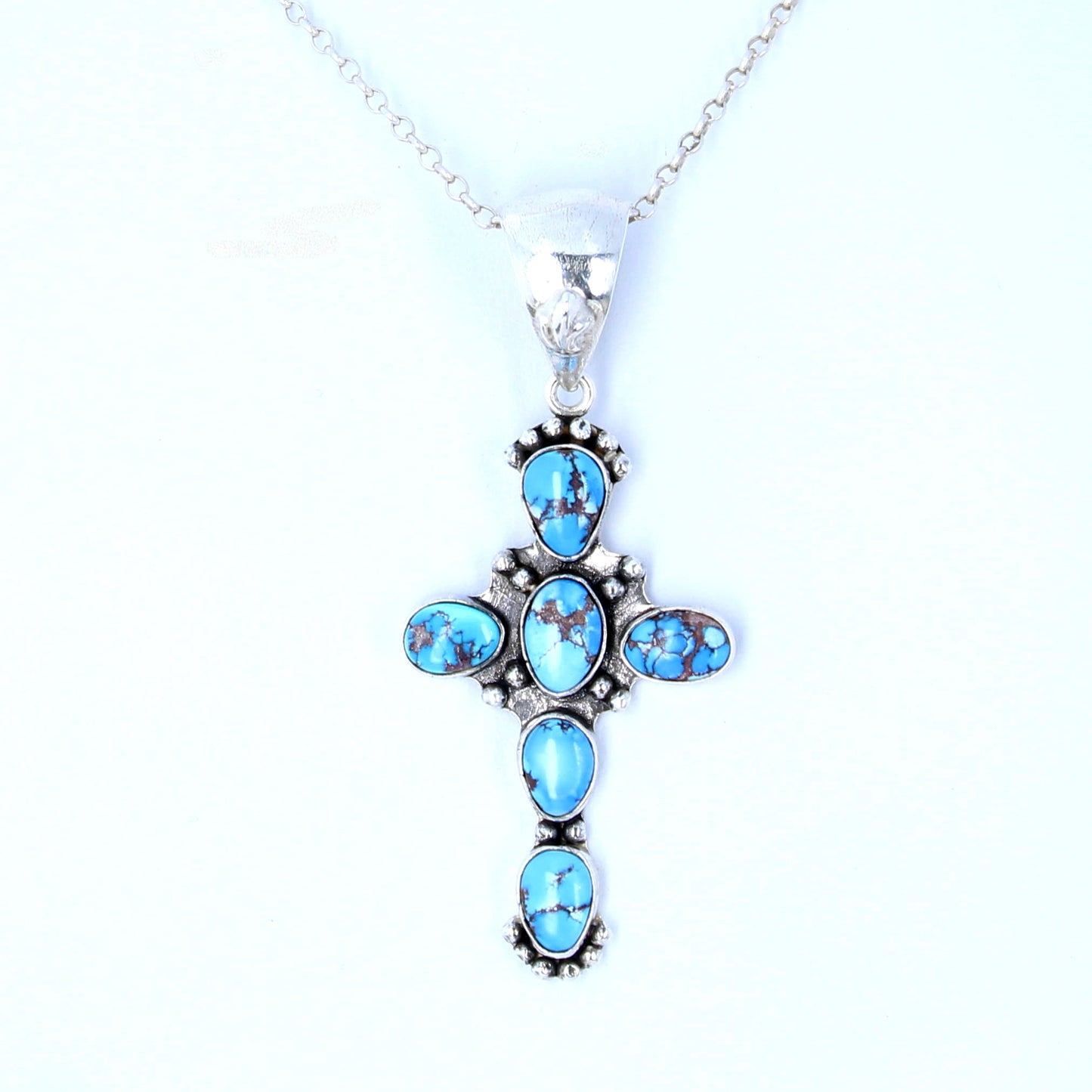 Baby Blue Kazakhstan Turquoise Cross Pendant Sterling Silver