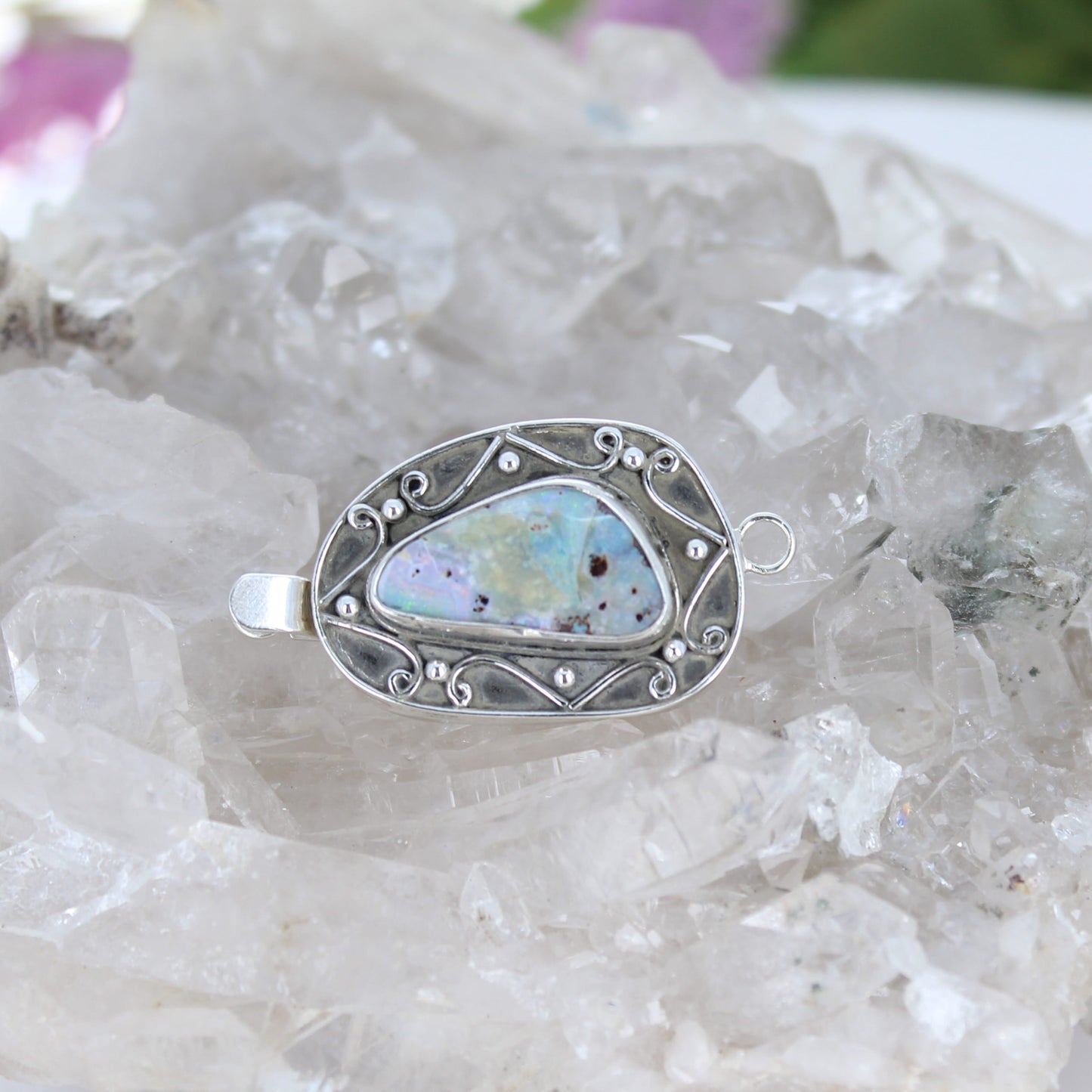 Australian Crystal Opal Clasp Sterling Round Large Wire Design