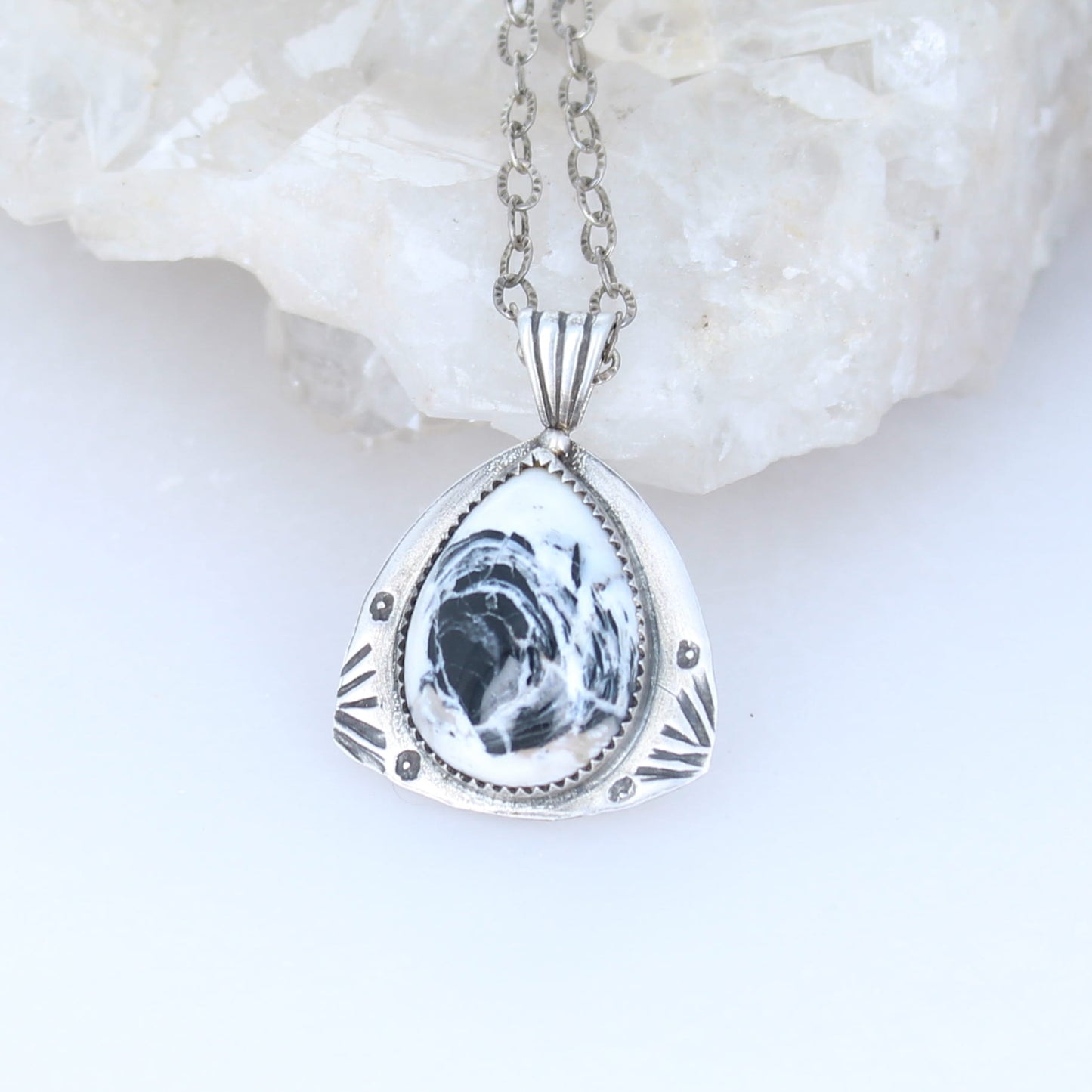 WHITE BUFFALO Turquoise Pendant Sterling Silver 18" Necklace