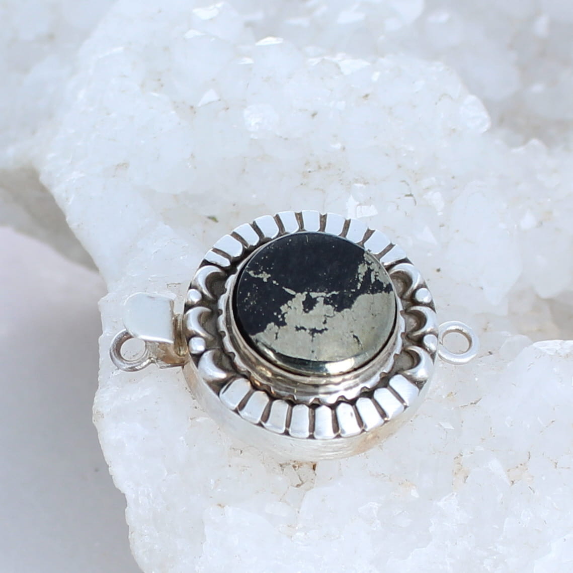 Apache Gold Clasp Sterling 14mm Round Moon Lotus Petal -NewWorldGems