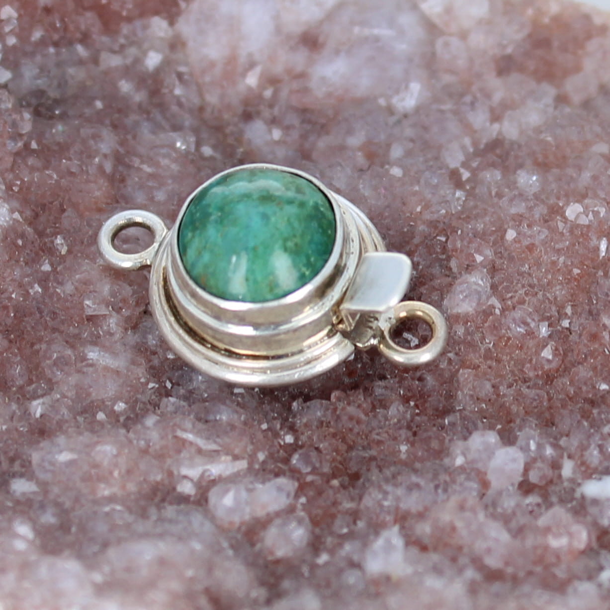 Green Chrysocolla Clasp Round 10mm Sterling -NewWorldGems