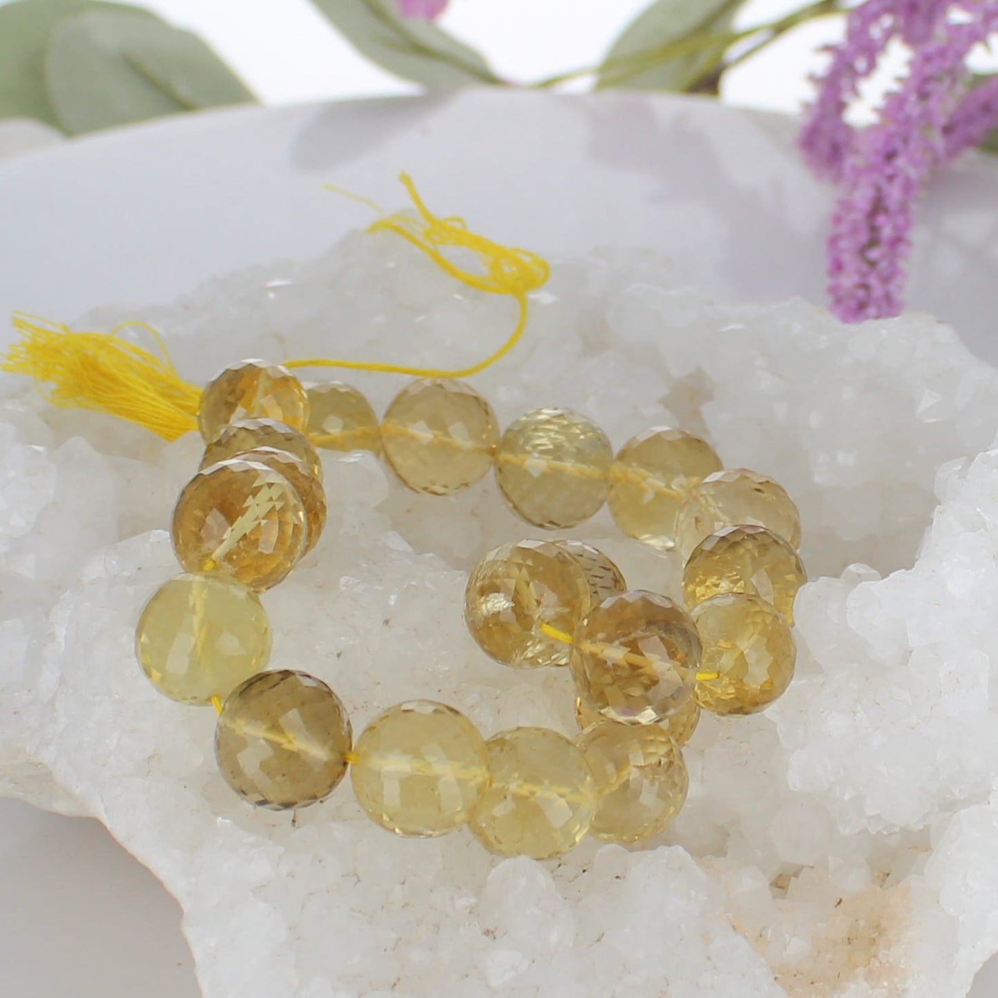 Brazilian LEMON QUARTZ Beads Round 13.5mm 10" -NewWorldGems