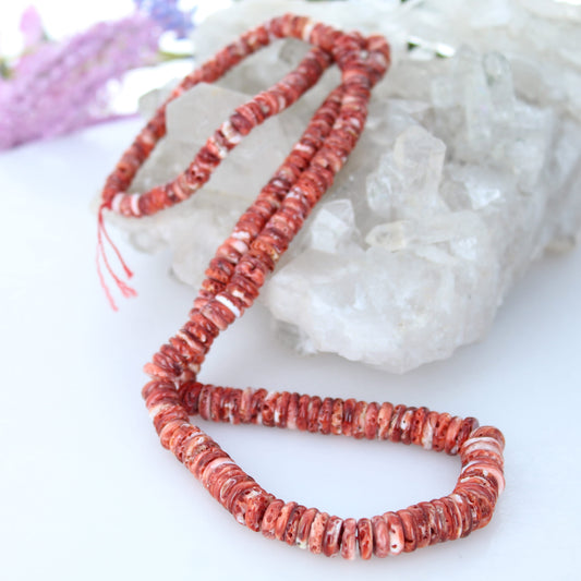 RED SPINY OYSTER Beads Graduated Button Beads 22"