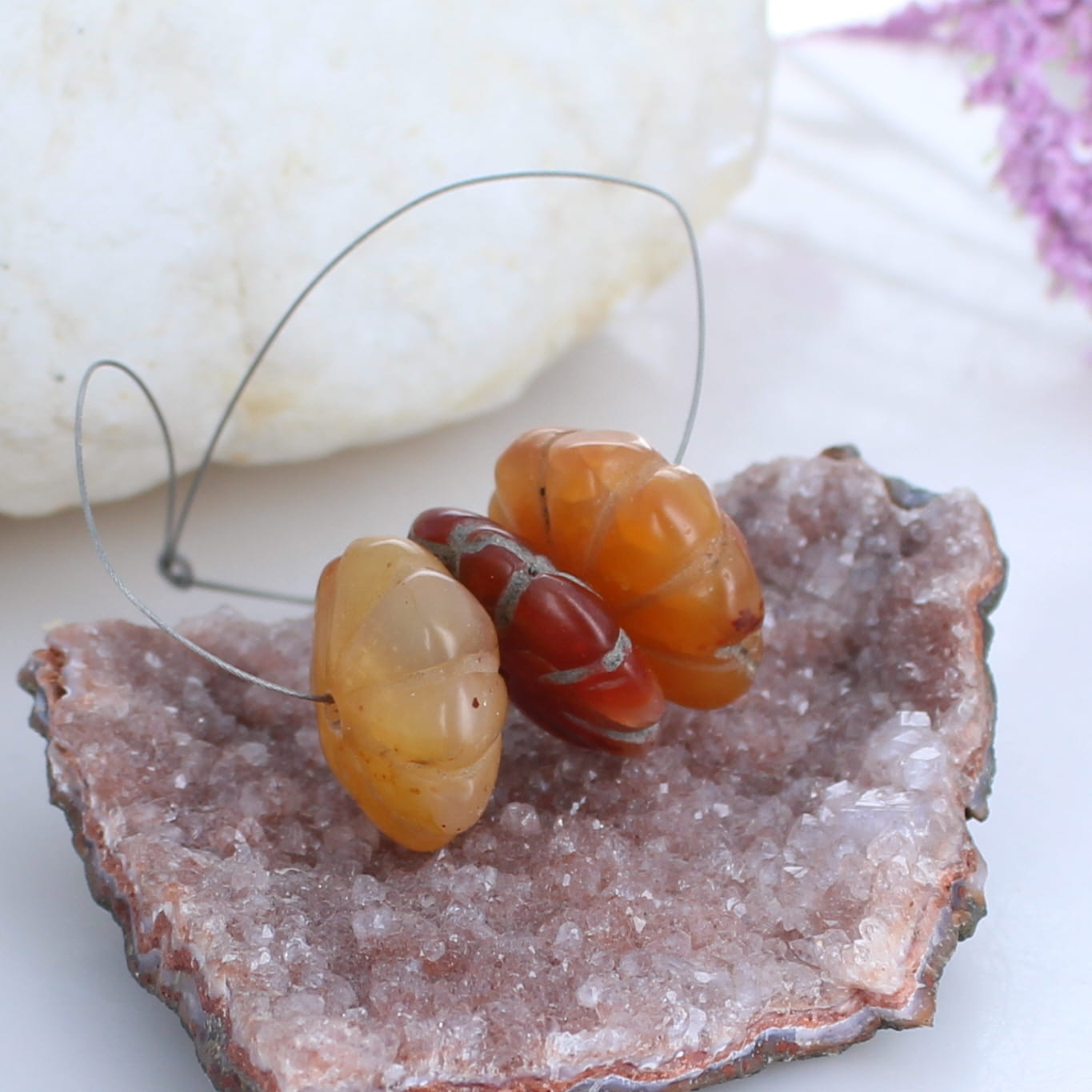 TIBETAN CARNELIAN BEAD Assortment Antique Carnelian Carved 3 Pc -NewWorldGems