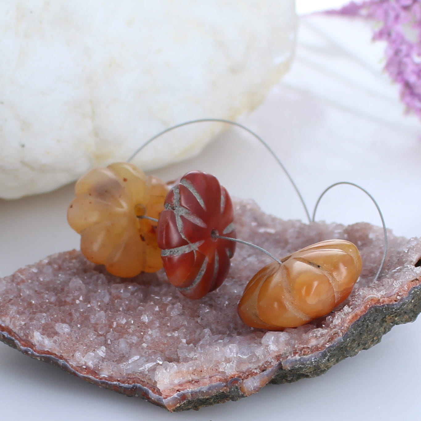 TIBETAN CARNELIAN BEAD Assortment Antique Carnelian Carved 3 Pc -NewWorldGems