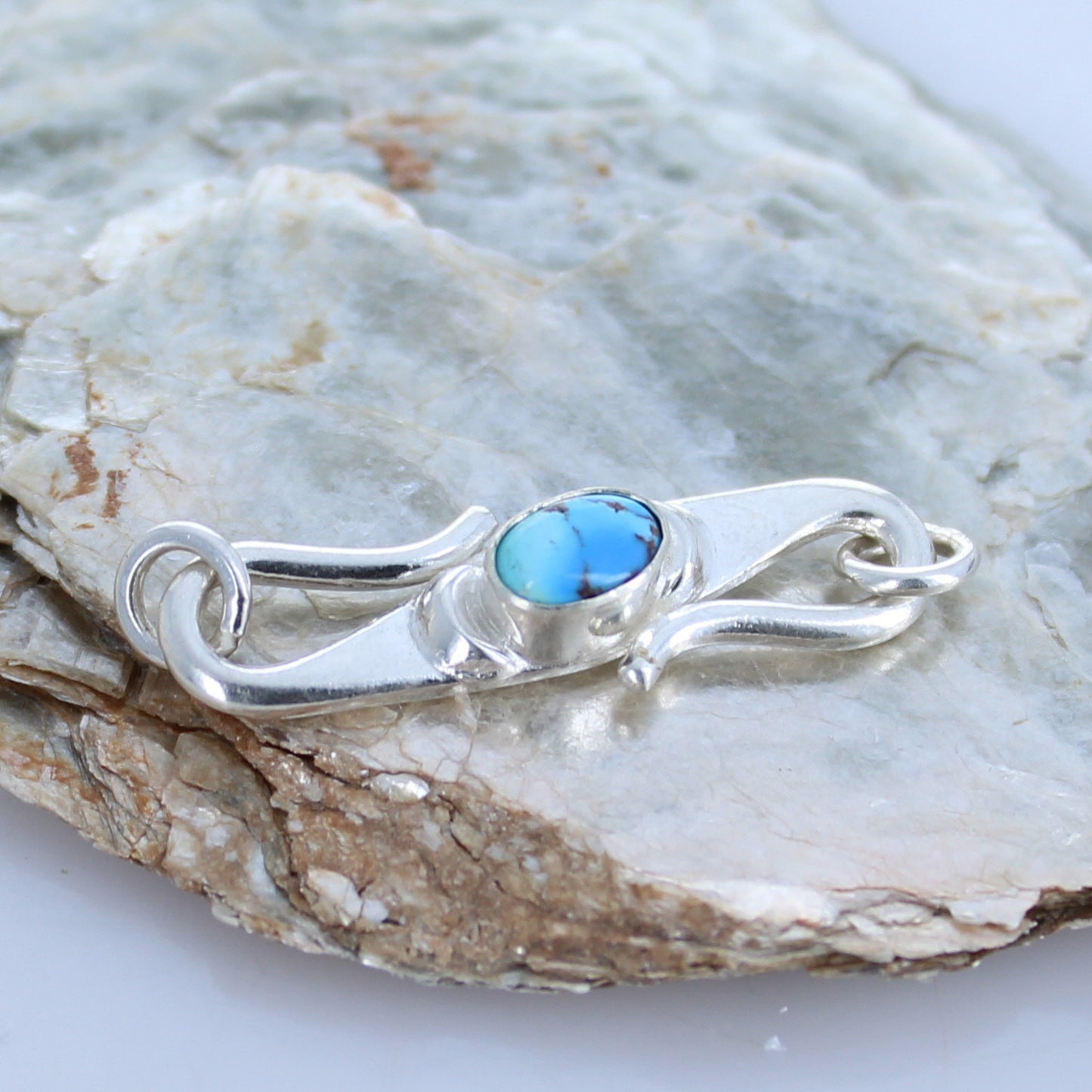Kazakastan Turquoise Clasp S Shaped Sterling Moons 5x7mm -NewWorldGems