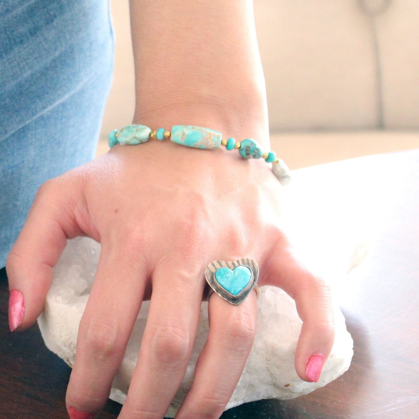 Gold Carico Lake Turquoise Bracelet 18k