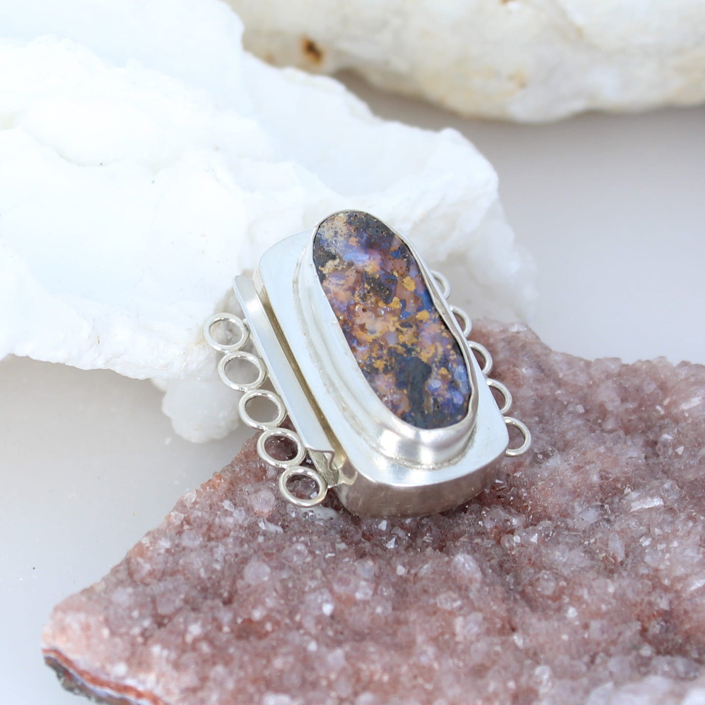 Large Australian Golden Boulder Opal Clasp Sterling 5 Strand #2 -NewWorldGems