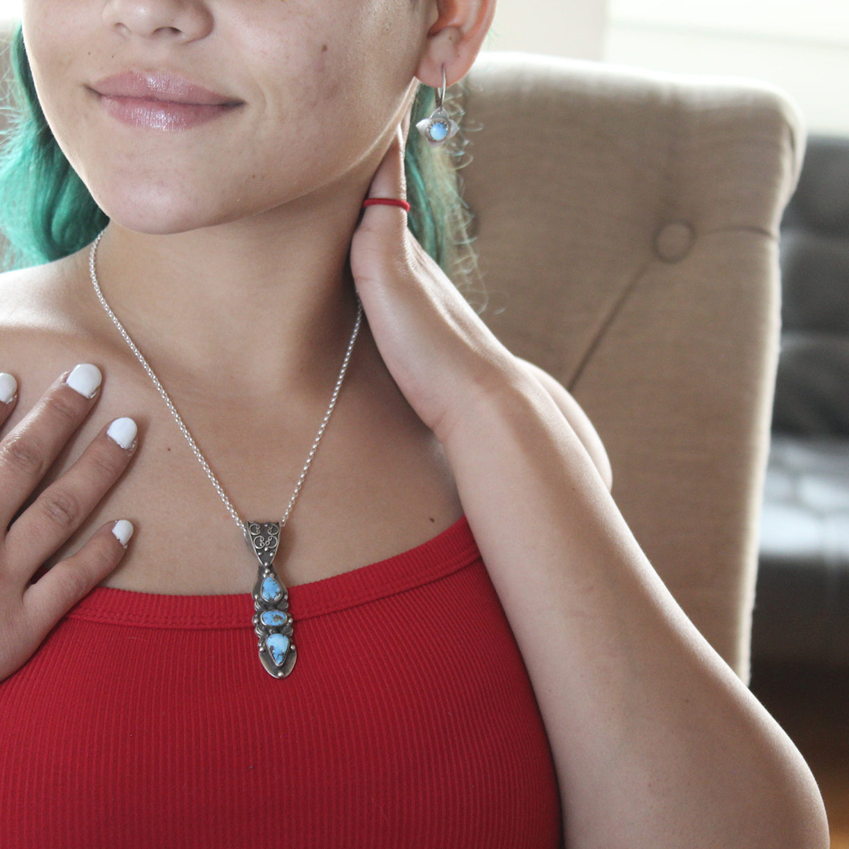 Kazakhstan Turquoise Pendant Sterling Southwest 3 Stone