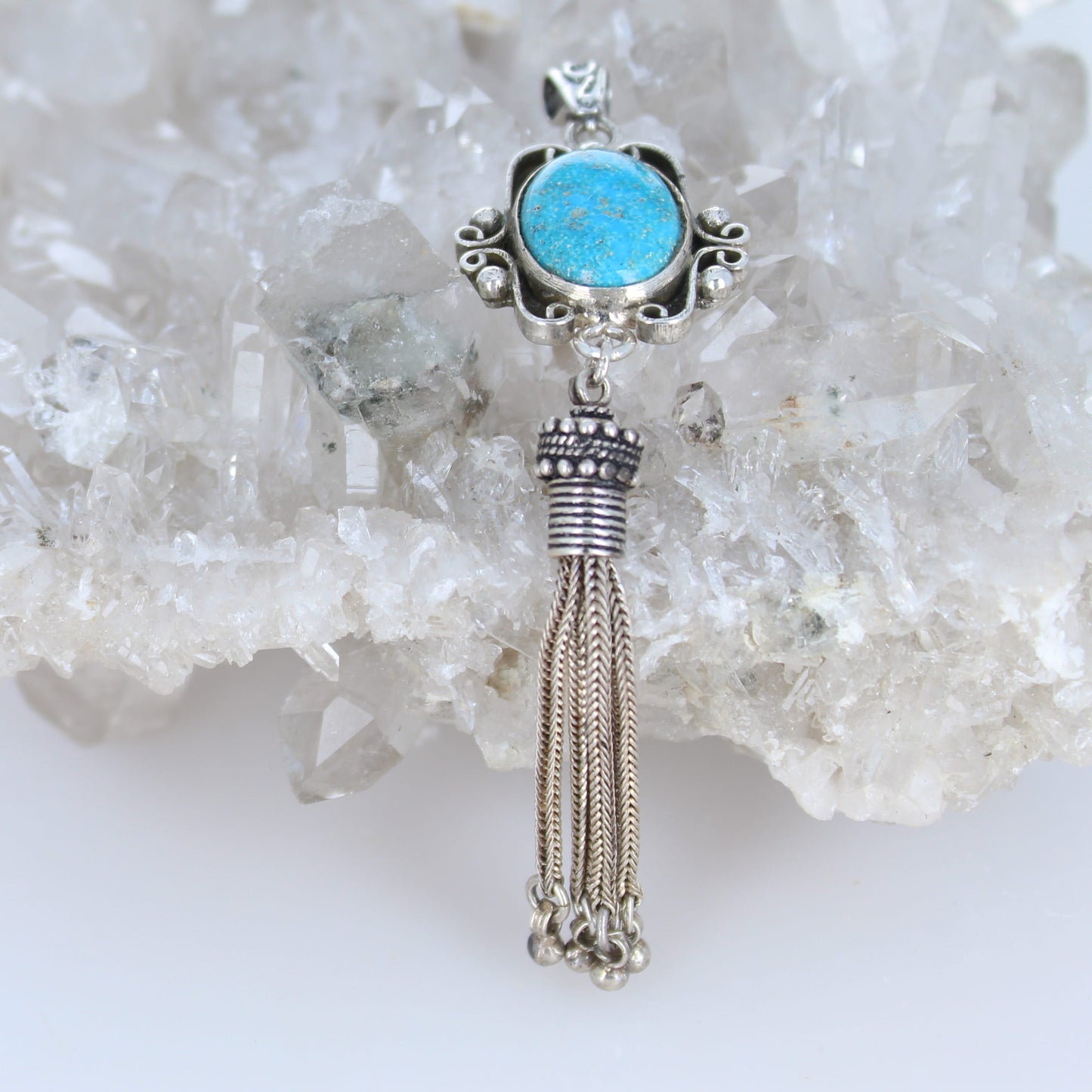 Sonoran Blue Jay Turquoise Pendant Sterling Southwest 3" Dangles