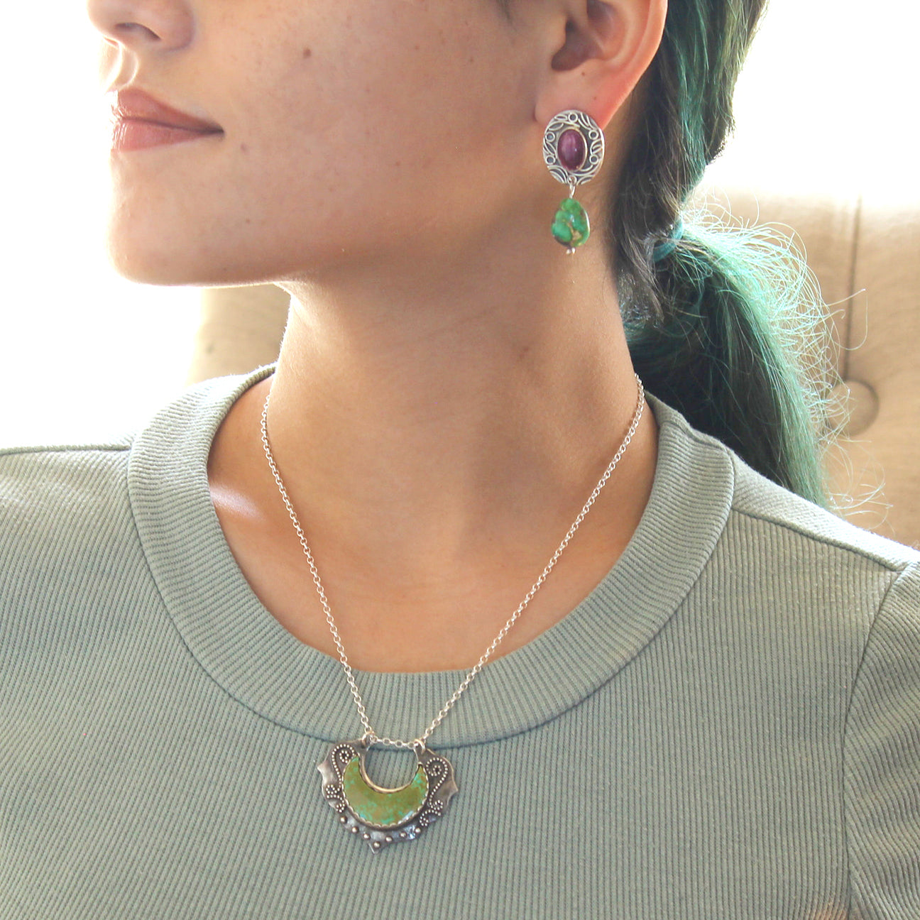 Sonoran Gold Turquoise Purple Spiny Oyster Earrings Posts Dangles