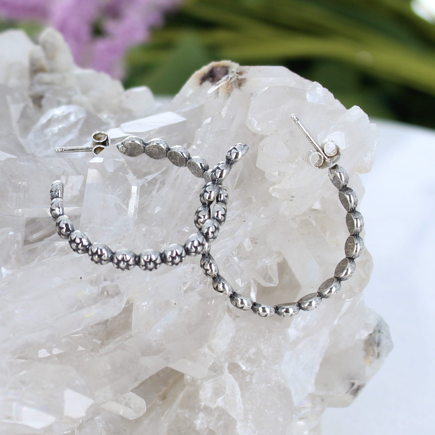 Concho Style Daisy Hoop Earrings Hoops Sterling